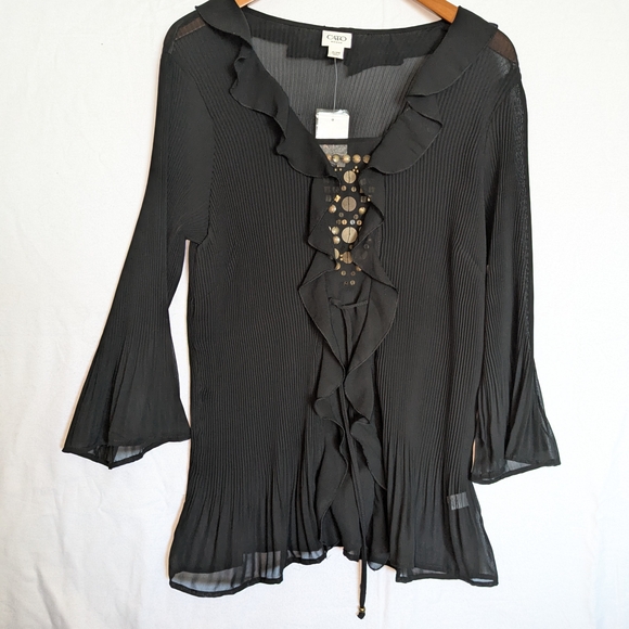 Cato Tops - Cato Black Ruffle Blouse with Gold Accents